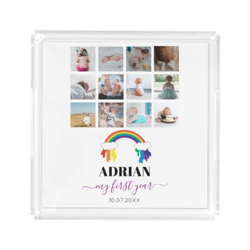 Colorful Rainbow Baby First Year Photo Collage  Acrylic Tray