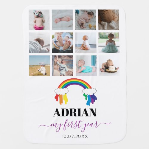 Colorful Rainbow Baby First Year Photo Collage Baby Blanket