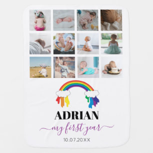 Colorful Rainbow Baby First Year Photo Collage Blanket