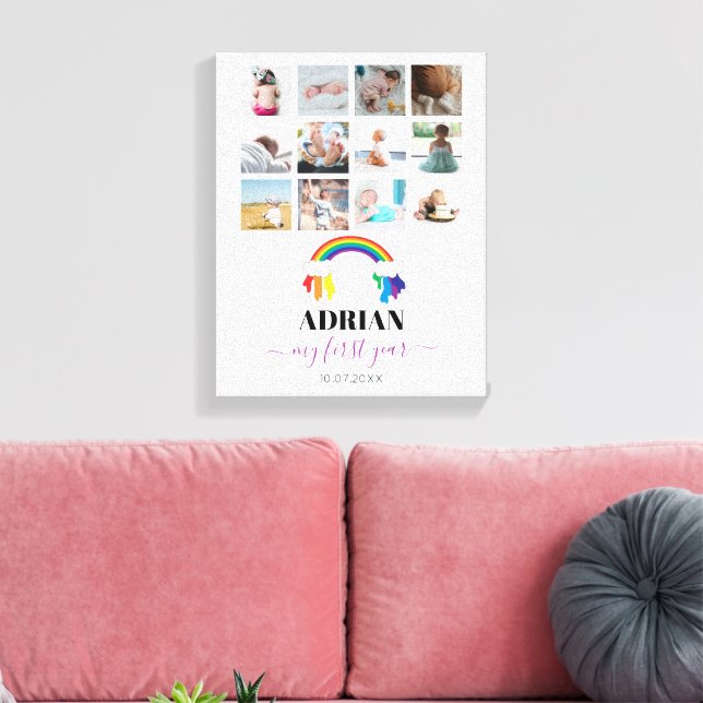 Colorful Rainbow Baby First Year Photo Collage Canvas Print (Insitu(LivingRoom))