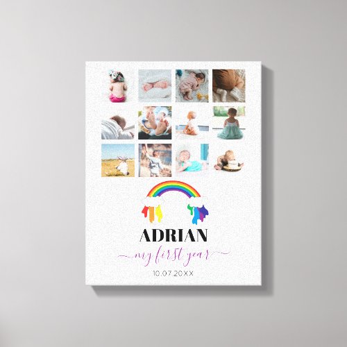 Colorful Rainbow Baby First Year Photo Collage Canvas Print