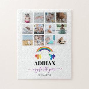Colorful Rainbow Baby First Year Photo Collage Jigsaw Puzzle