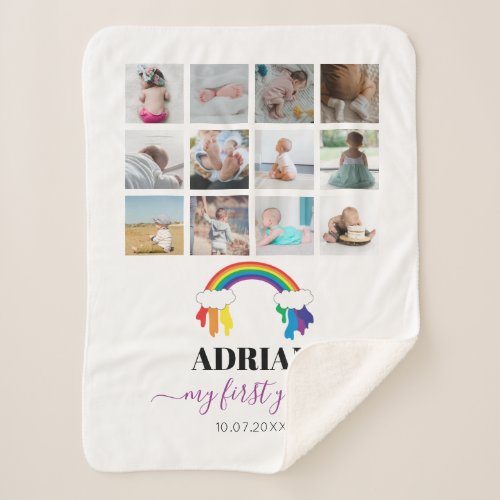 Colorful Rainbow Baby First Year Photo Collage Sherpa Blanket