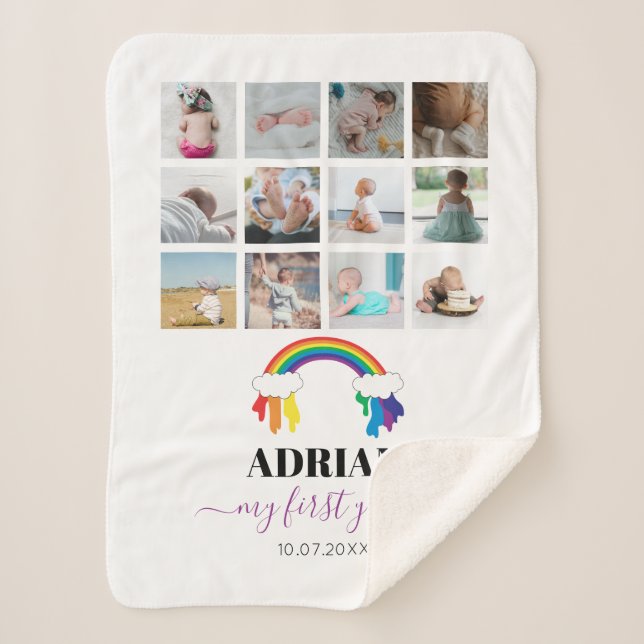 Colorful Rainbow Baby First Year Photo Collage Sherpa Blanket (Front)