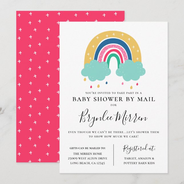 Colorful Rainbow Baby Shower By Mail Invitation (Front/Back)