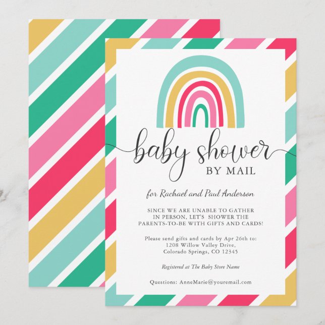 Colorful Rainbow Baby Shower By Mail Invitation (Front/Back)