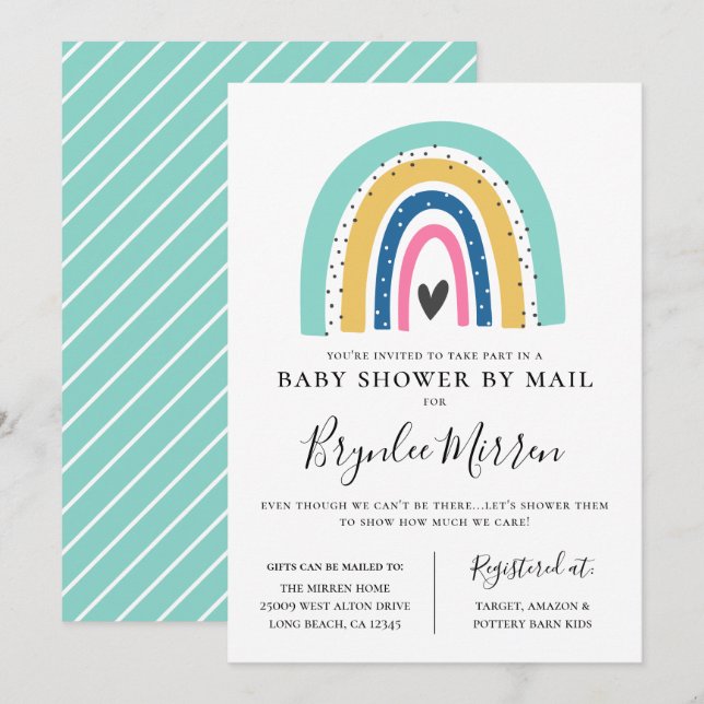 Colorful Rainbow Baby Shower By Mail Invitation (Front/Back)