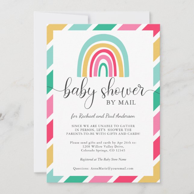 Colorful Rainbow Baby Shower By Mail Invitation (Front)