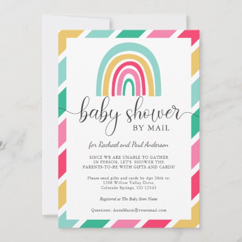 Colorful Rainbow Baby Shower By Mail Invitation