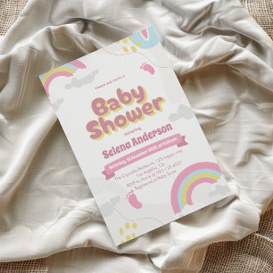 Colorful Rainbow Baby Shower Invitation for Girls
