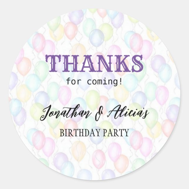 Colorful Rainbow Balloon Joint Birthday Party  Classic Round Sticker (Front)