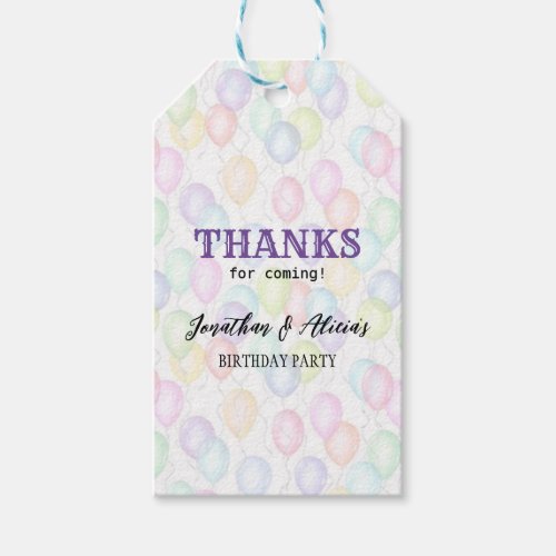 Colorful Rainbow Balloon Joint Birthday Party  Gift Tags