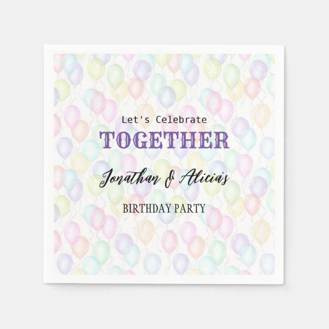 Colorful Rainbow Balloon Joint Birthday Party  Napkins (Front)