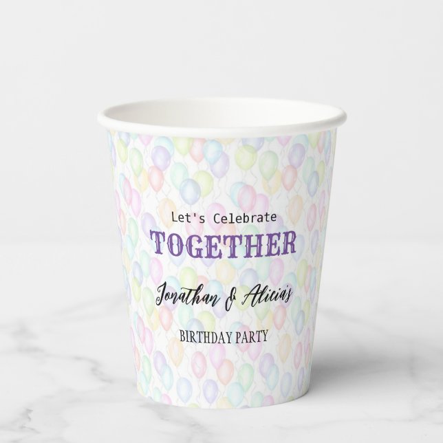 Colorful Rainbow Balloon Joint Birthday Party Paper Cups (Back)