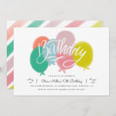 Colorful rainbow balloons birthday party invite (Front/Back)