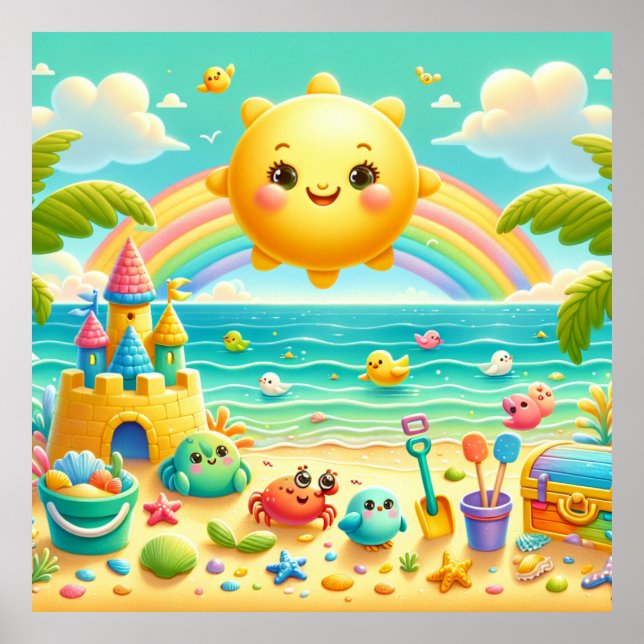 Colorful Rainbow Beach Nursery Poster (Front)