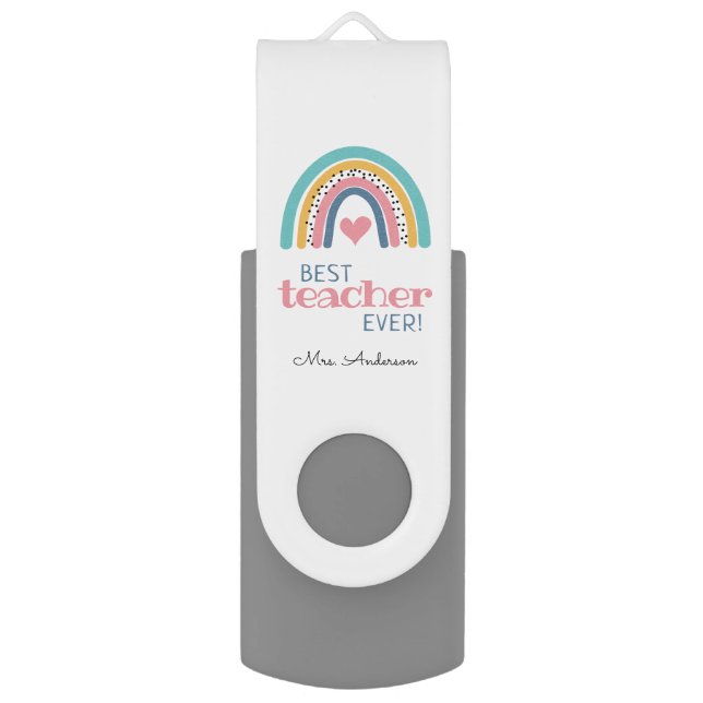 Colorful Rainbow Best Teacher Ever Flash Drive (Front Vertical)