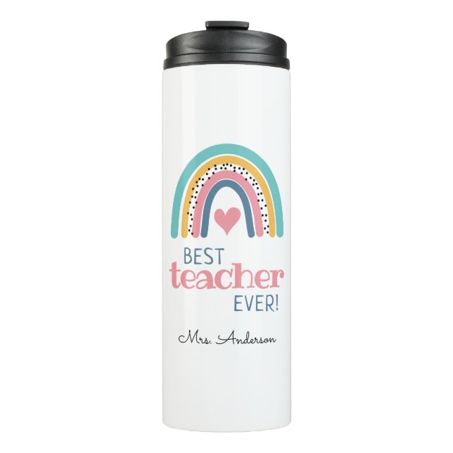 Colorful Rainbow Best Teacher Ever Tote Bag Thermal Tumbler (Front)