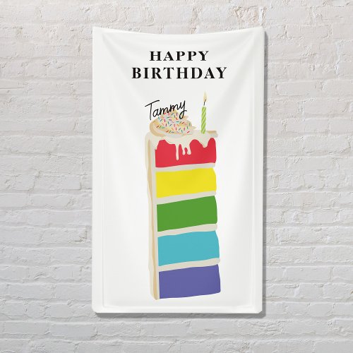 Colorful Rainbow Birthday Cake Birthday Party Banner