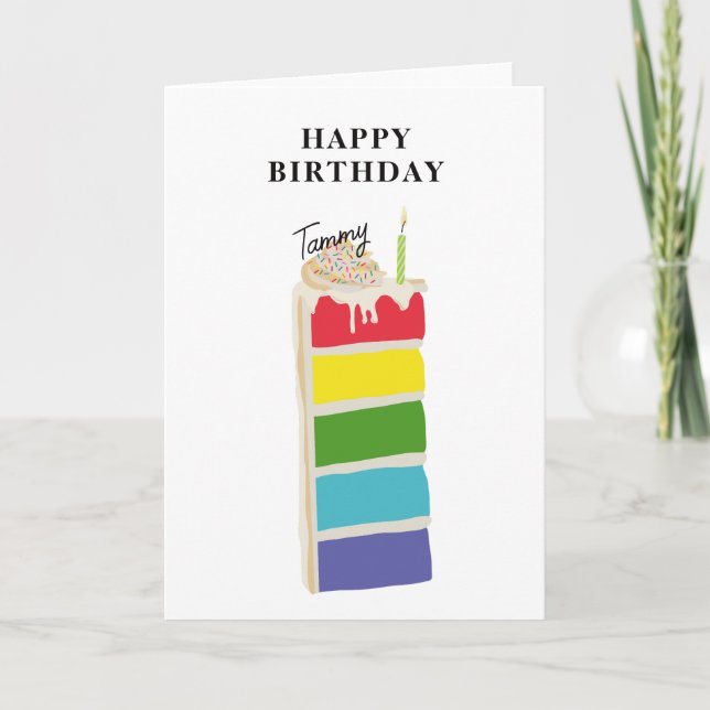 Colorful Rainbow Birthday Cake Birthday Party Thank You Card (Front)