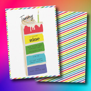Colorful Rainbow Birthday Cake Kids Birthday Party Invitation