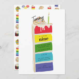 Colorful Rainbow Birthday Cake Kids Birthday Party Invitation