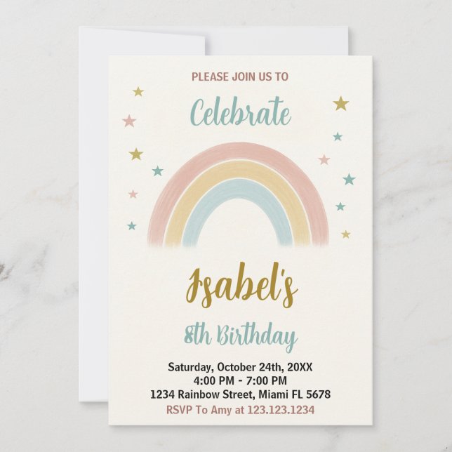 Colorful Rainbow Birthday Invitation (Front)