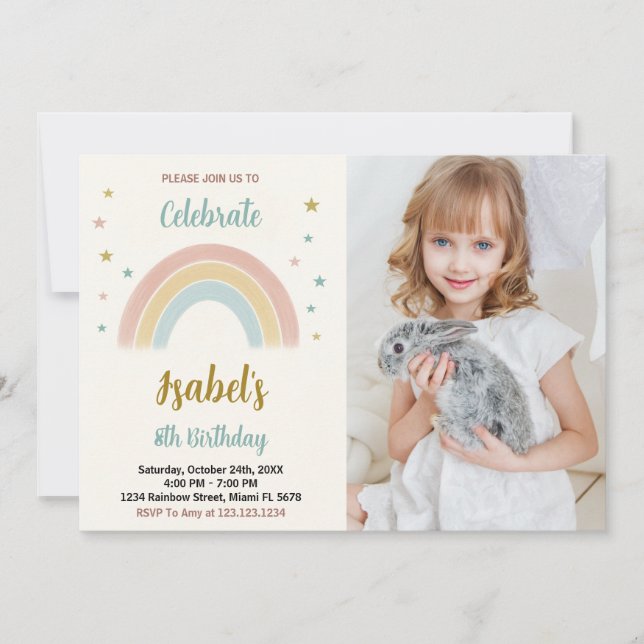 Colorful Rainbow Birthday Invitation with photo (Front)