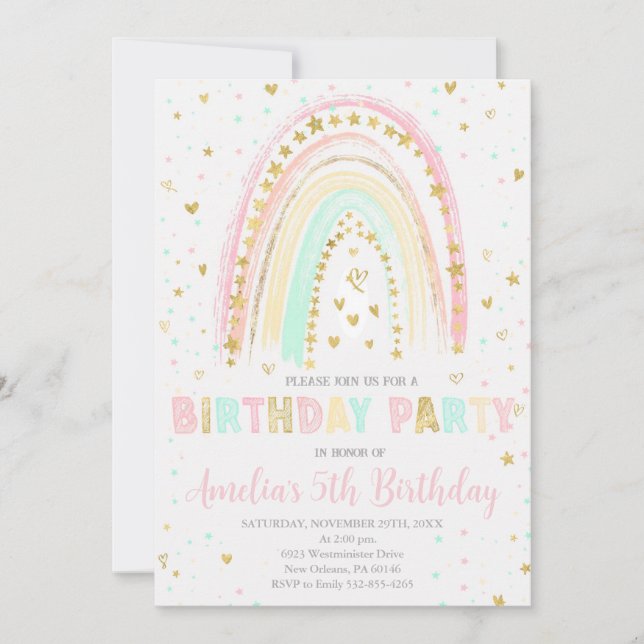 Colorful Rainbow Birthday Invite, Rainbow Invitation (Front)