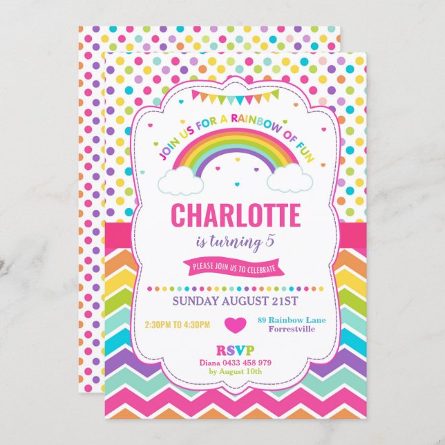 Colorful Rainbow Birthday Party Girl Invitation (Front/Back)