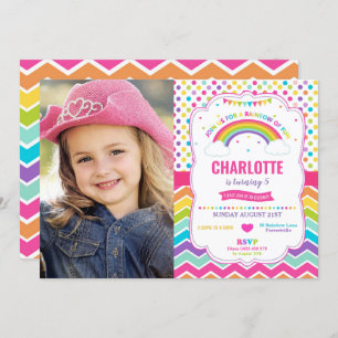 Colorful Rainbow Birthday Party Girl Photo Invitation