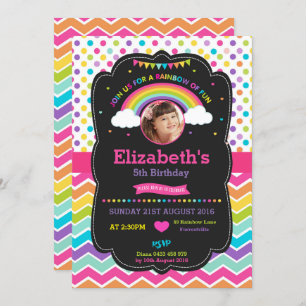 Colorful Rainbow Birthday Party Girl Photo Invitation