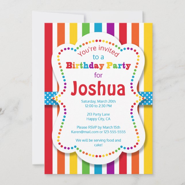 Colorful Rainbow Birthday Party Invitation (Front)