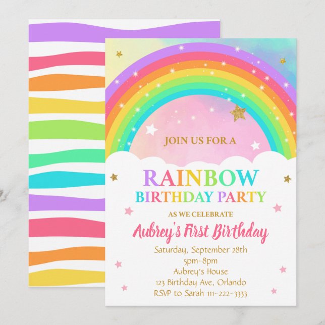 Colorful Rainbow Birthday Party Invitation (Front/Back)
