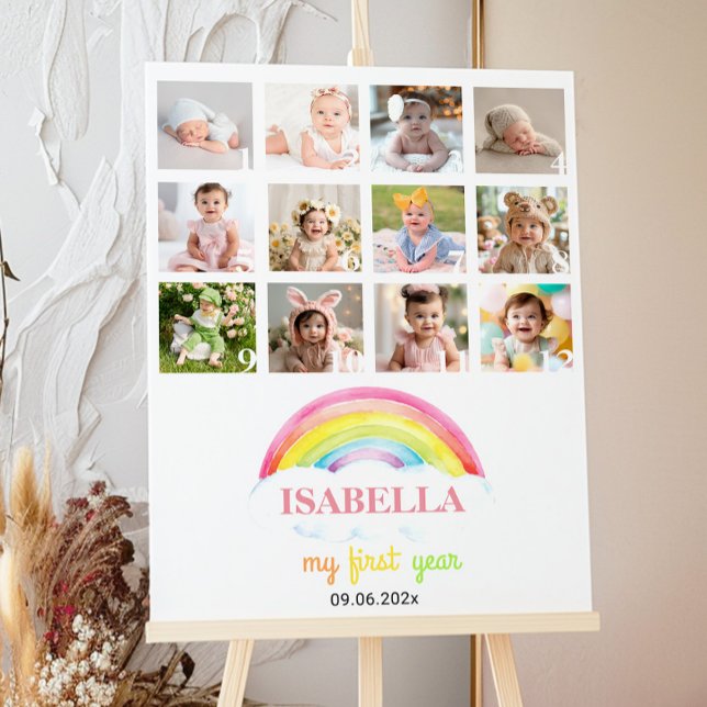 Colorful Rainbow Birthday Photo Milestone Poster (Creator Uploaded)