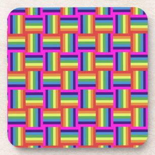 Colorful Rainbow Block Pattern Beverage Coaster