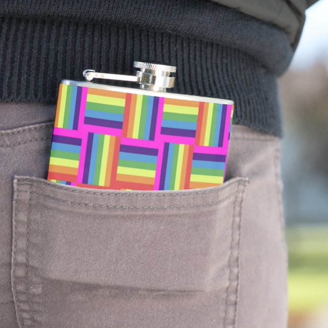 Colorful Rainbow Block Pattern Flask (In Situ)