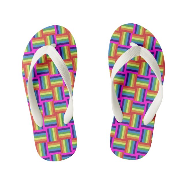 Colorful Rainbow Block Pattern Kid's Flip Flops (Footbed)