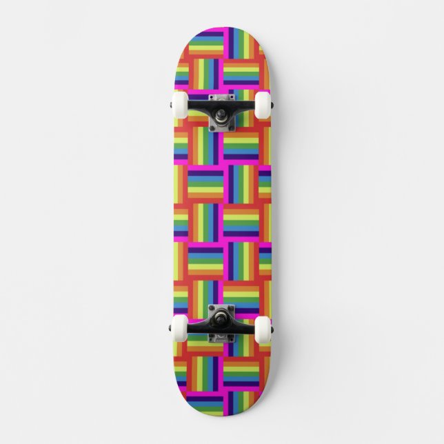 Colorful Rainbow Block Pattern Skateboard (Front)