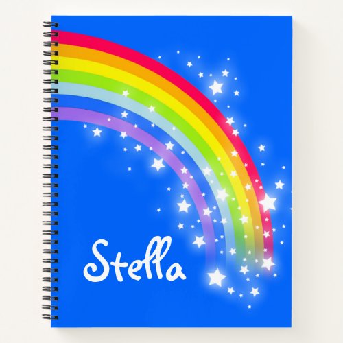 Colorful rainbow blue sky and star custom name notebook