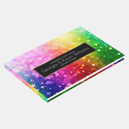 Colorful Rainbow Bokeh Glitter pattern Guest Book