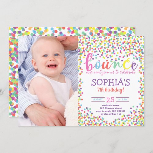 Colorful Rainbow Bounce Birthday Girl with Photo Invitation