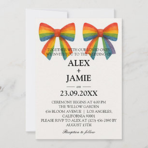 Colorful Rainbow Bow Wedding Invitation