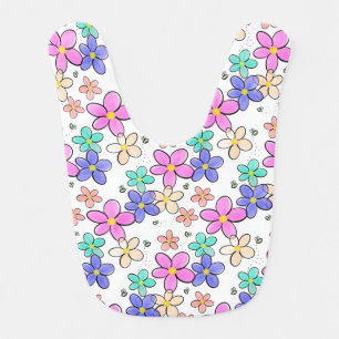 colorful rainbow bright flowers bumble bees floral baby bib