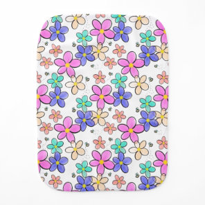 colorful rainbow bright flowers bumble bees floral baby burp cloth
