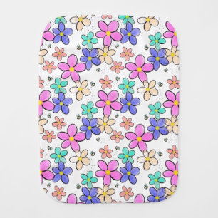 colorful rainbow bright flowers bumble bees floral baby burp cloth