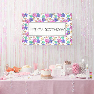 colorful rainbow bright flowers bumble bees floral banner