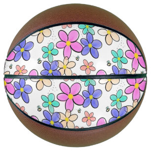 colorful rainbow bright flowers bumble bees floral basketball