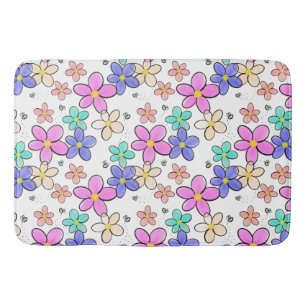colorful rainbow bright flowers bumble bees floral bath mat
