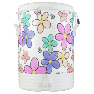 colorful rainbow bright flowers bumble bees floral beverage cooler